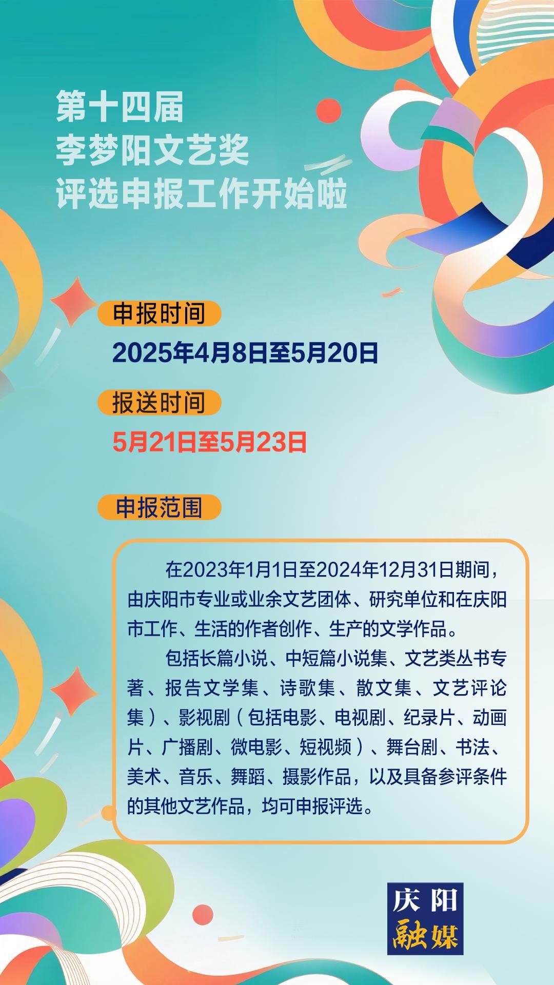 【微海報(bào)】第十四屆李夢(mèng)陽(yáng)文藝獎(jiǎng)評(píng)選申報(bào)工作開始啦！